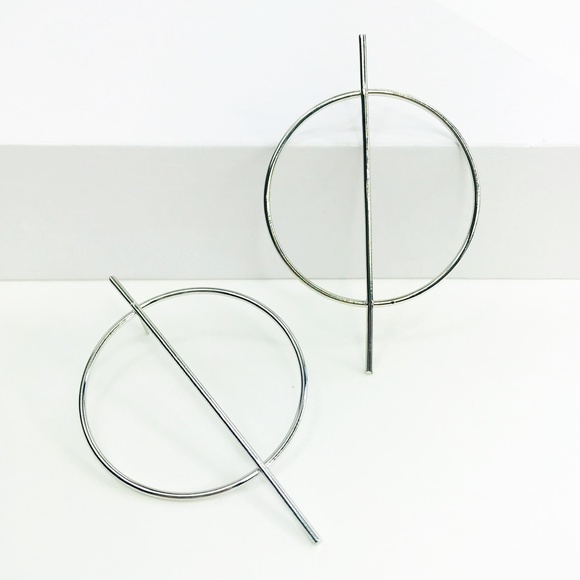 RESTOCKED Silver Hoop with Vertical Geo Bar - Picture 7 of 8